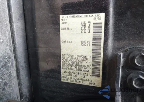 2010 Nissan Maxima 3.5 Sv z USA, uszkodzony, nr VIN 1N4AA5AP5AC863716